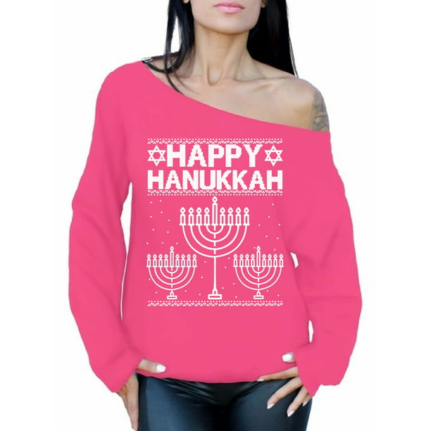 Jewish Sweatshirt for Women Hanukkah Off Shoulder Sweatshirt Xmas Slouchy Hanukkah Sweater for Her